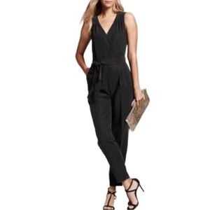 Banana Republic 100% Silk Black Belted Open Back Sleeveless Jumpsuit